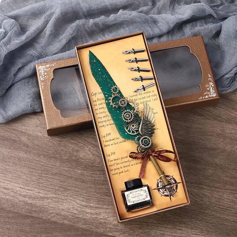 Calligraphy feather pen set with replaceable nibs